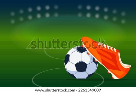 Soccer ball with sports shoes on a thematic background. Competitive sports for teams of different national teams. Vector illustration