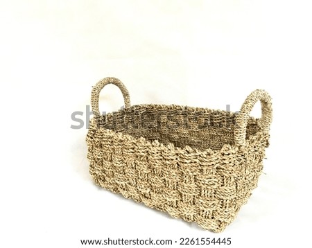 rectangle Basket weaving with handle made from Pandanus odorifer or fragrant screw-pine on a white background for product photography