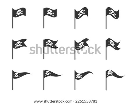 Jolly Roger icon set. Pirate flag icon set. Flat vector illustration. Royalty-Free Stock Photo #2261558781