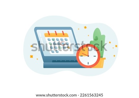 Deadline gradient icons concept scene in the flat cartoon style. Clock, laptop and calendar indicating the approach of a deadline.
