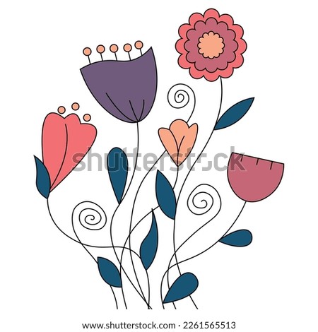 Spring print with botanical elements. Vector pattern with hand drawn fantasy flowers. Posters for the holiday of spring, wallpapers, textiles.