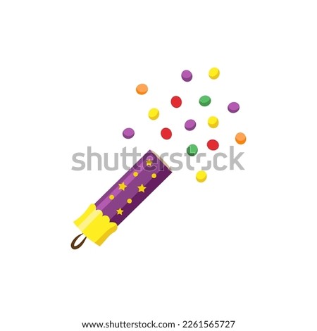 Party popper with confetti on white background