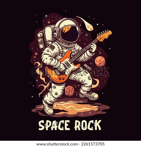 Astronaut space rock guitar vector t-shirt design