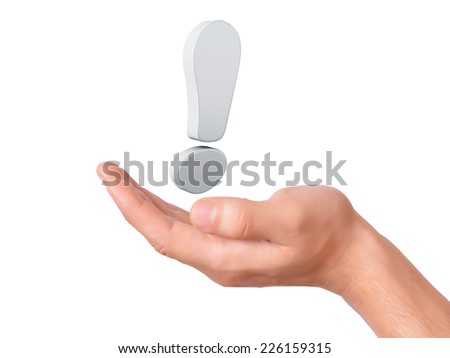 hand hold exclamation mark on white background