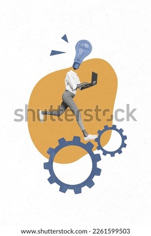 Vertical collage photo picture poster artwork sketch of clever person going solving tasks startup project isolated on painted background Royalty-Free Stock Photo #2261599503