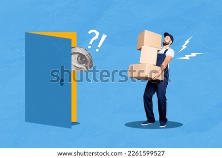 Collage p3d photo picture image of hardworking man carrying heavy boxes supplies house home isolated on painted background