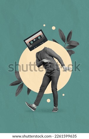 Creative collage photo picture poster postcard artwork of crazy joyful man dancing nightclub weekend time isolated on drawing background