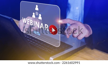 Businessman using Laptop Computer with Webinar E-business Browsing Connection, online technology webcast, online education, Communication technology on web. elearning