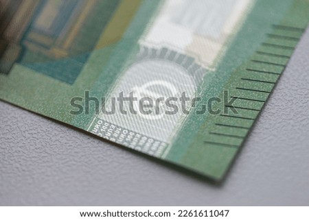 Euro bill with a watermark, close-up. Crisis and Finance, Concept. Successful business and income