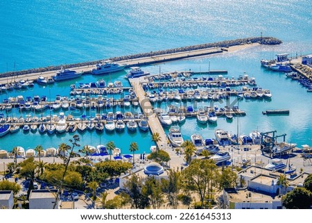 View of the Mediterranean Sea Sidi Bou Said, Tunisia Royalty-Free Stock Photo #2261645313