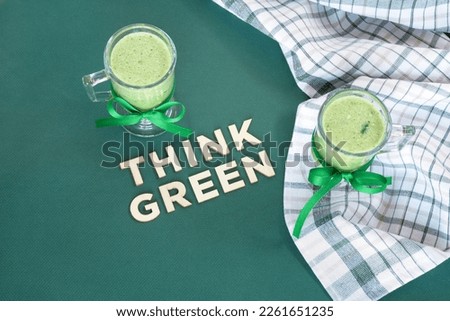 Healthy Green Smoothies with Plaid Towel and Words