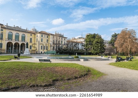 Milan city, Italy.  Indro Montanelli public gardens (or gardens of porta Venezia or via Palestro). Large urban park with the fountain of Palazzo Dugnani (17th century) Royalty-Free Stock Photo #2261654989