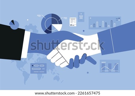Vector illustration of partnership, agreement, our partners, consulting, global strategy.
Creative concept for web banner, social media banner, business presentation, marketing material. Royalty-Free Stock Photo #2261657475