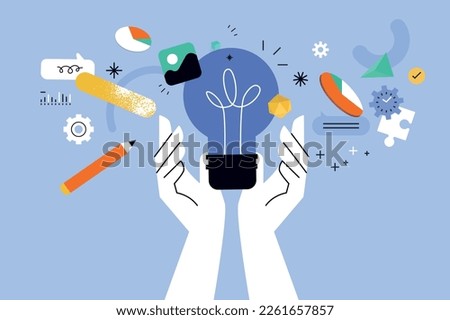 Vector illustration of big idea, startup, business plan, innovation, project management. Creative concept for web banner, social media banner, business presentation, marketing material. Royalty-Free Stock Photo #2261657857