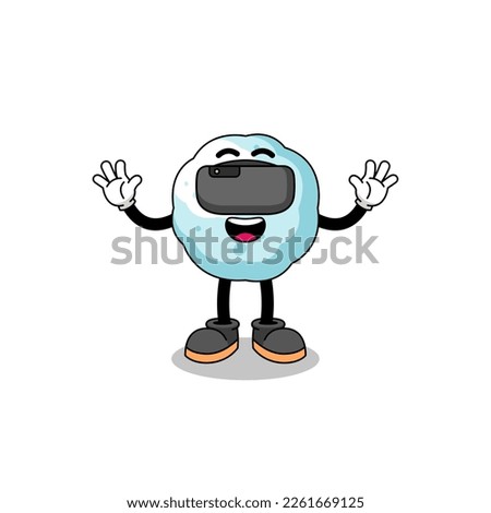 Illustration of snowball with a vr headset , character design