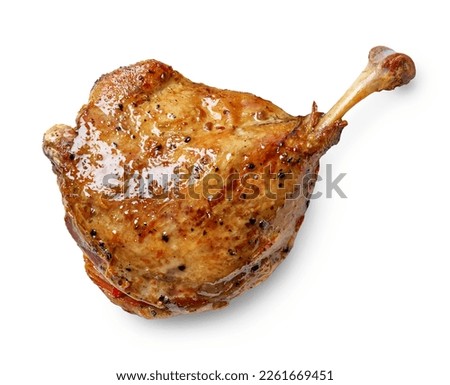 duck leg confit isolated on white background, top view