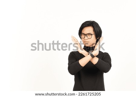 Crossed Hand For Rejection Gesture Of Handsome Asian Man Isolated On White Background