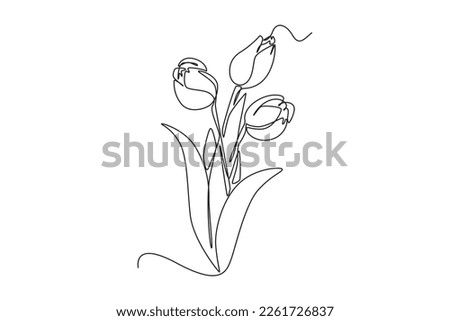 Continuous one line drawing tulips. Spring concept. Single line draw design vector graphic illustration.