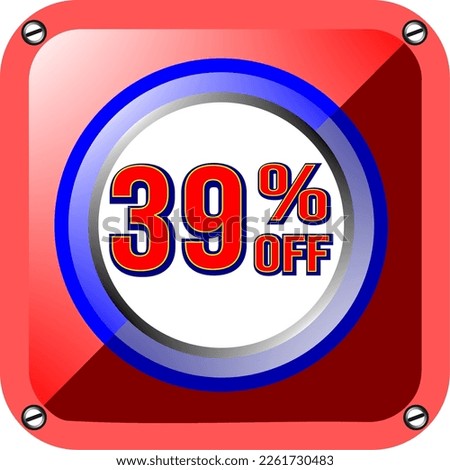 39% off. Banner for promotions and offers, poster vector illustration in blue, red and white, beautiful vector for commerce, economy and finance, illustrative frame. God is good!