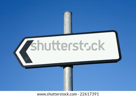 Left pointing direction sign with space for text.