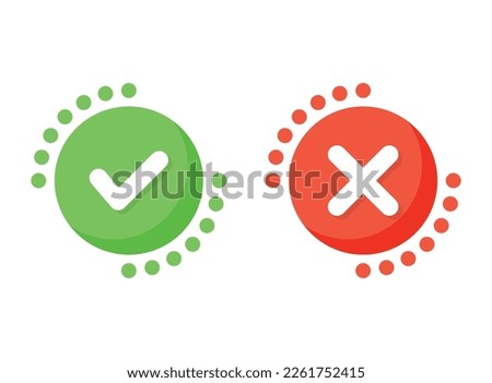 Cross and check mark icon in flat style. Checkmark right vector illustration on isolated background. Tick and cross sign business concept.