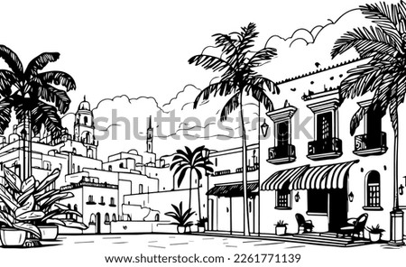 Doodles vector illustration of Cuba cityscape Royalty-Free Stock Photo #2261771139