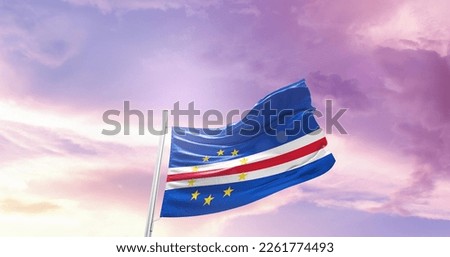 Cabo Verde national flag waving in the sky.
