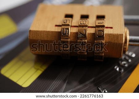 Credit card with password key lock, security finance business concept.