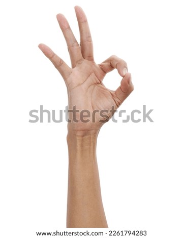 OK gesture, Female caucasian hand gestures isolated on white background with clipping path                    
