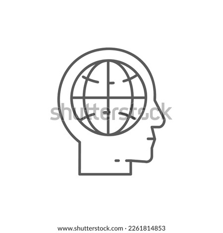 Earth with head, world in human head lineal icon. Global technology, internet, social network symbol design.