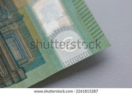 Euro bill with watermarks, macro. Europe's finance and economy, concept 