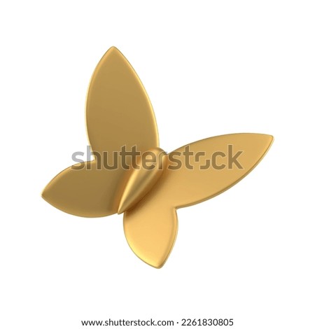 Elegant golden butterfly abstract bow flying ornamental wings decor element 3d icon realistic vector illustration. Premium flight insect metallic foil decoration design minimalist fashion art ornate