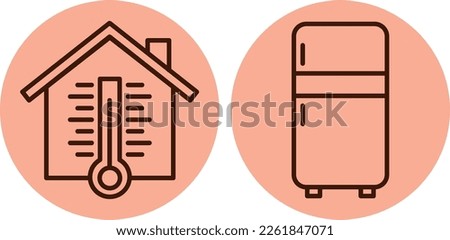 Simple round line icon set that contains house temperature and fridge