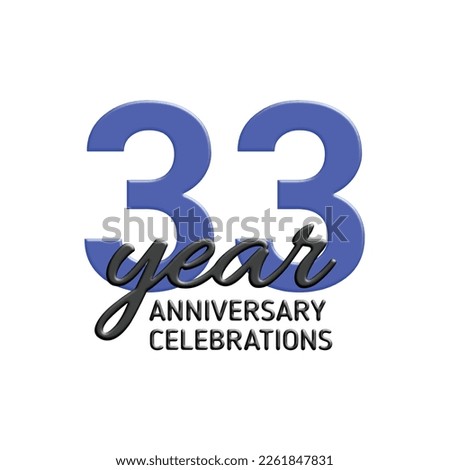 33th anniversary celebration logo design. Vector festive illustration. Realistic 3d sign. Party event decoration