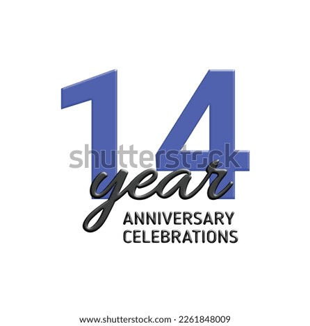 14th anniversary celebration logo design. Vector festive illustration. Realistic 3d sign. Party event decoration