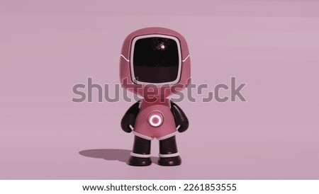 Rendering Cute Cartoon Mascot Robot standing in the empty pink background