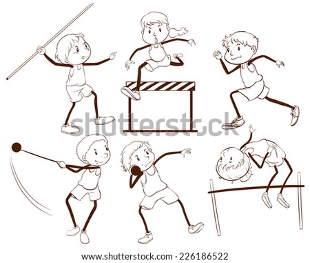 Illustration of a plain outline of kids engaging in different activities on a white background 