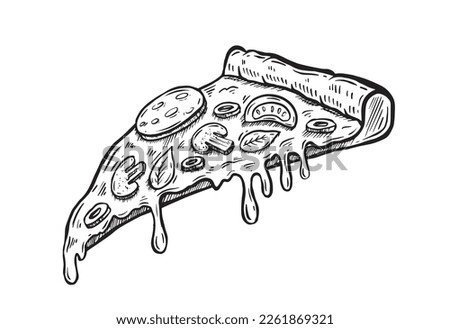 Slice of pizza, hand drawn illustrations, vector.