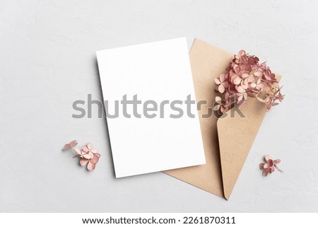 Wedding invitation card mockup with craft envelope, blank card with copy space