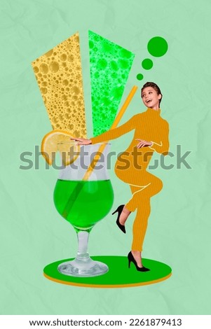 Drawing neon bright colorful collage photo picture image of crazy happy lady enjoy chill vibe hangout isolated on painted background