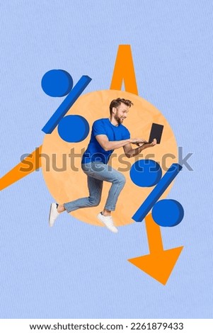 Collage 3d image of pinup pop retro sketch of guy online shopping looking for black friday sale isolated painting background