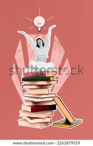 Collage vertical 3d photo picture image poster artwork sketch of smart clever lady answer decision solution isolated on painted background