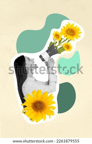 Collage photo poster banner picture of ukrainian lady announces news low prices seasonal sale isolated on painted background