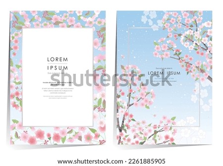 Vector editorial design frame set of spring scenery with cherry trees in full bloom. Design for social media, party invitation, Frame Clip Art and Business Advertisement	