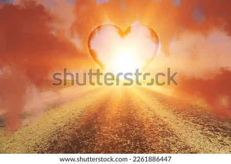 Beautiful sky in heart shaped. Road to love concept.