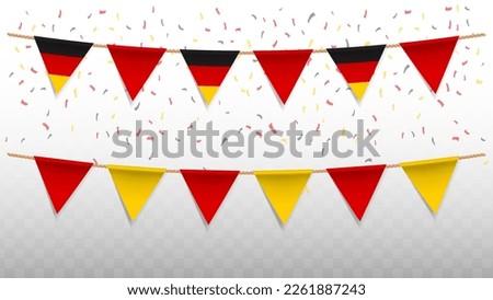Vector illustration of the country flag of German with confetti on transparent background (PNG). hanging triangular flag for Independence Day celebration. Royalty-Free Stock Photo #2261887243