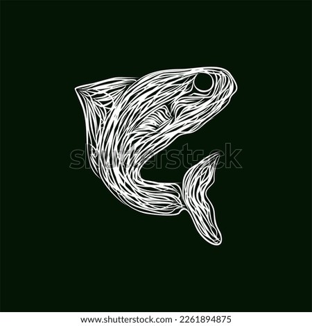 Animal Fish artwork style illustration design, logo design concept illustration template idea