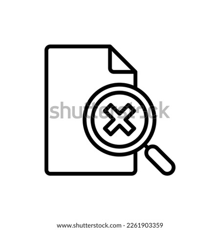 Audit rejected thin line icon: document and magnifier with cross mark. Incorrect document. Modern vector illustration. Royalty-Free Stock Photo #2261903359