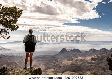 Hiker Looking Out From South Rim Trail in Big Bend National Park Royalty-Free Stock Photo #2261907533