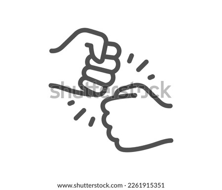 Fist bump line icon. Friends gesture hit sign. Bro hand symbol. Quality design element. Linear style fist bump icon. Editable stroke. Vector Royalty-Free Stock Photo #2261915351